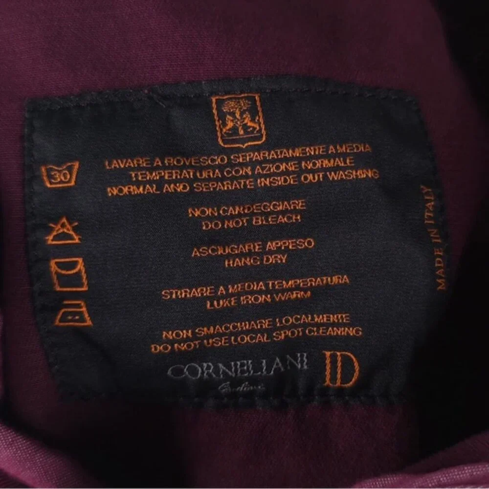 CORNELIANI ID LUXURY DENIM ITALY🇮🇹MADE y5p 7214JT4 00 Pants Burgundy‎ Size 34